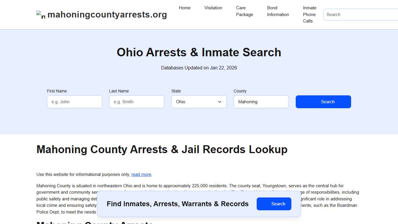 Mahoning County, OH Arrests, Warrants, Police Records Search